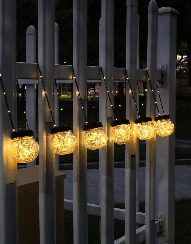 PARTPHONER Solar Lights Outdoor Waterproof 12-Pack, Solar Powered Hanging Lantern Cracked Glass Hanging Globes for Yard Decor Christmas Decoration, Shepherd Hook, Garden Tree Table Ornaments, Warm - Image 2